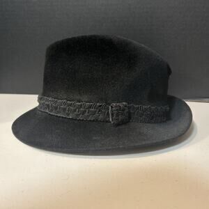 Vintage Cavanagh Black Genuine Velour Men's Fedora Hat w/band, Size 7 Needs TLC